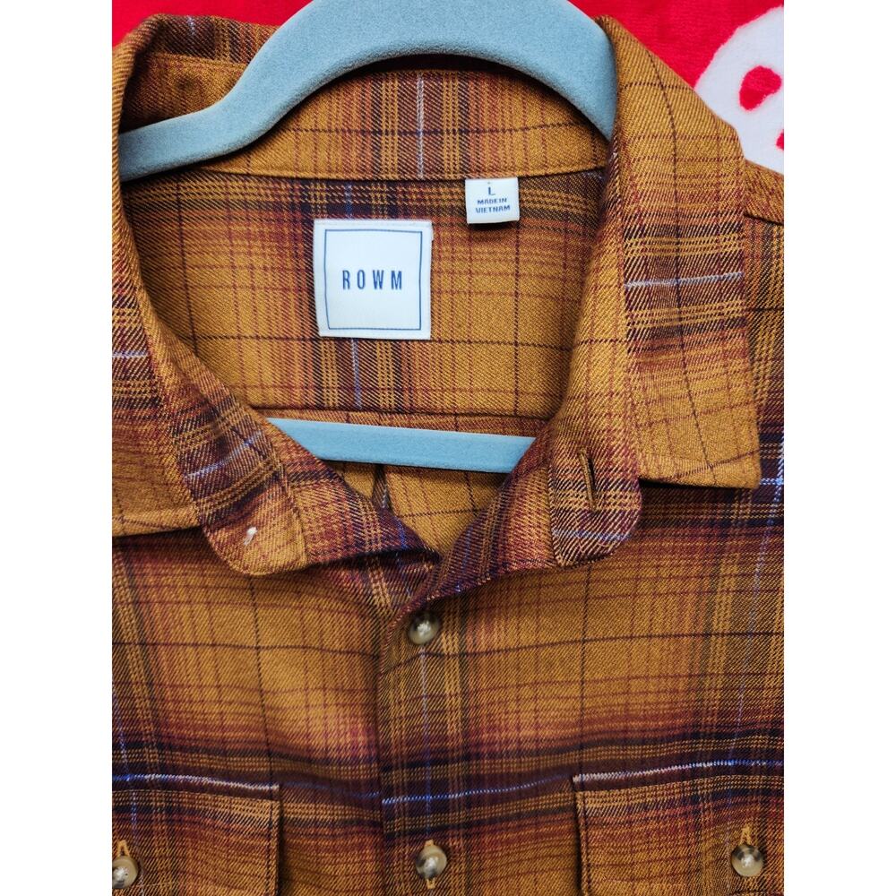 ROWM Flannel Shirt Mens Large Brown Plaid Button Up Long Sleeve Western